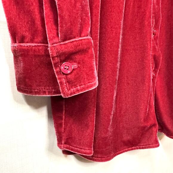 SOFT SURROUNDINGS Boyfriend Button Down Shirt Velour Tunic Length Size L Boho - Picture 3 of 9
